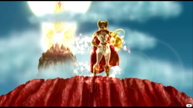 She-Ra stands on a red peak