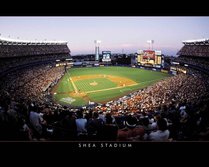 Shea Stadium at dusk