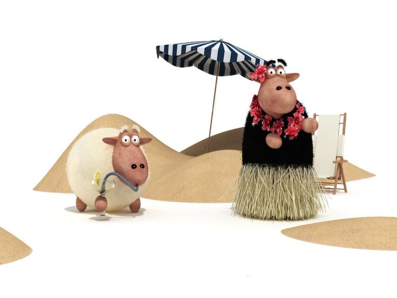 Sheep and Cow at Beach