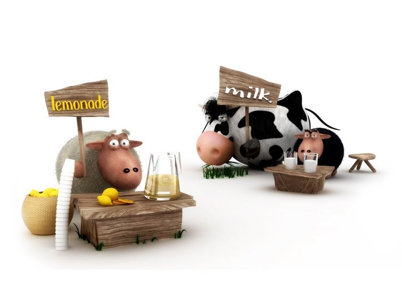 Sheep and Cow Selling Drinks