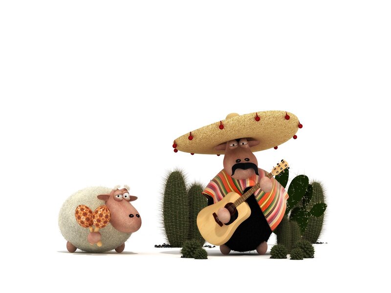 Sheep and mariachi musician