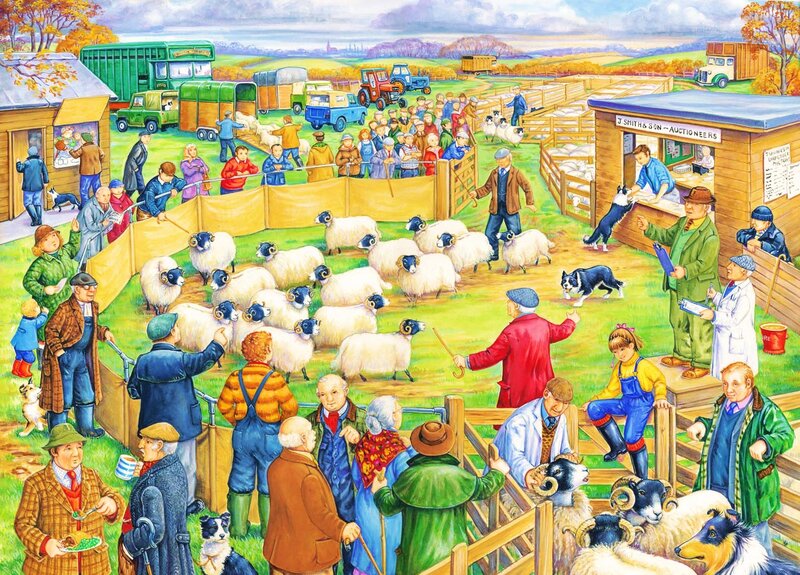 Sheep at Auction — Green, Busy