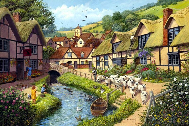 Sheep Being Herded — Green
