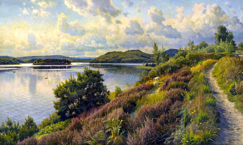 Sheep Grazing by Lake — Blue