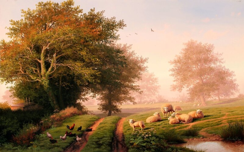 Sheep grazing in autumn landscape