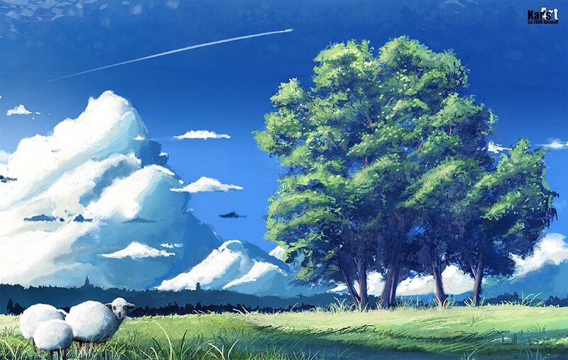 Sheep in a Field — Blue