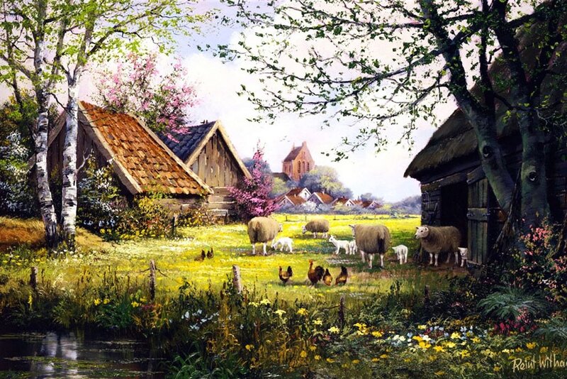 Sheep in a Field — Green, Serene, Spring