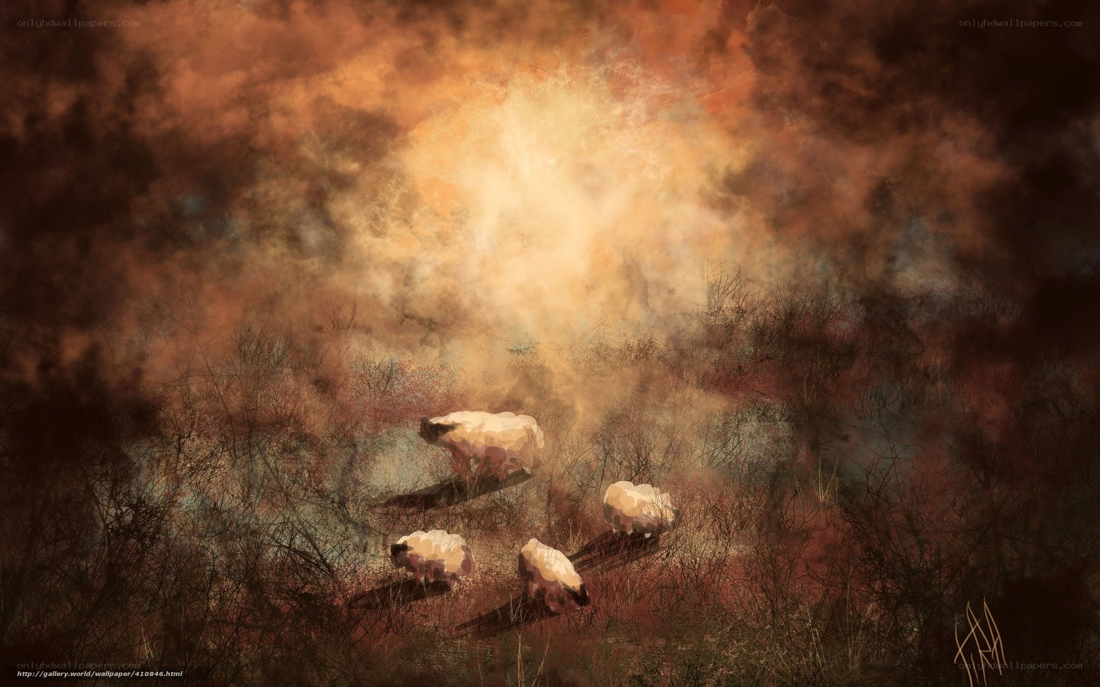 Sheep in a Fiery Landscape