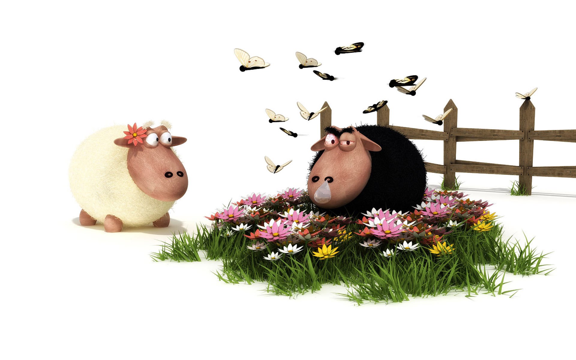Sheep in a flower patch