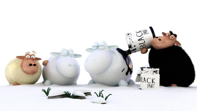 Sheep in Snow — White, Playful