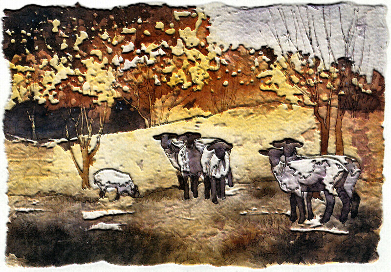 Sheep in Snowy Field — Brown