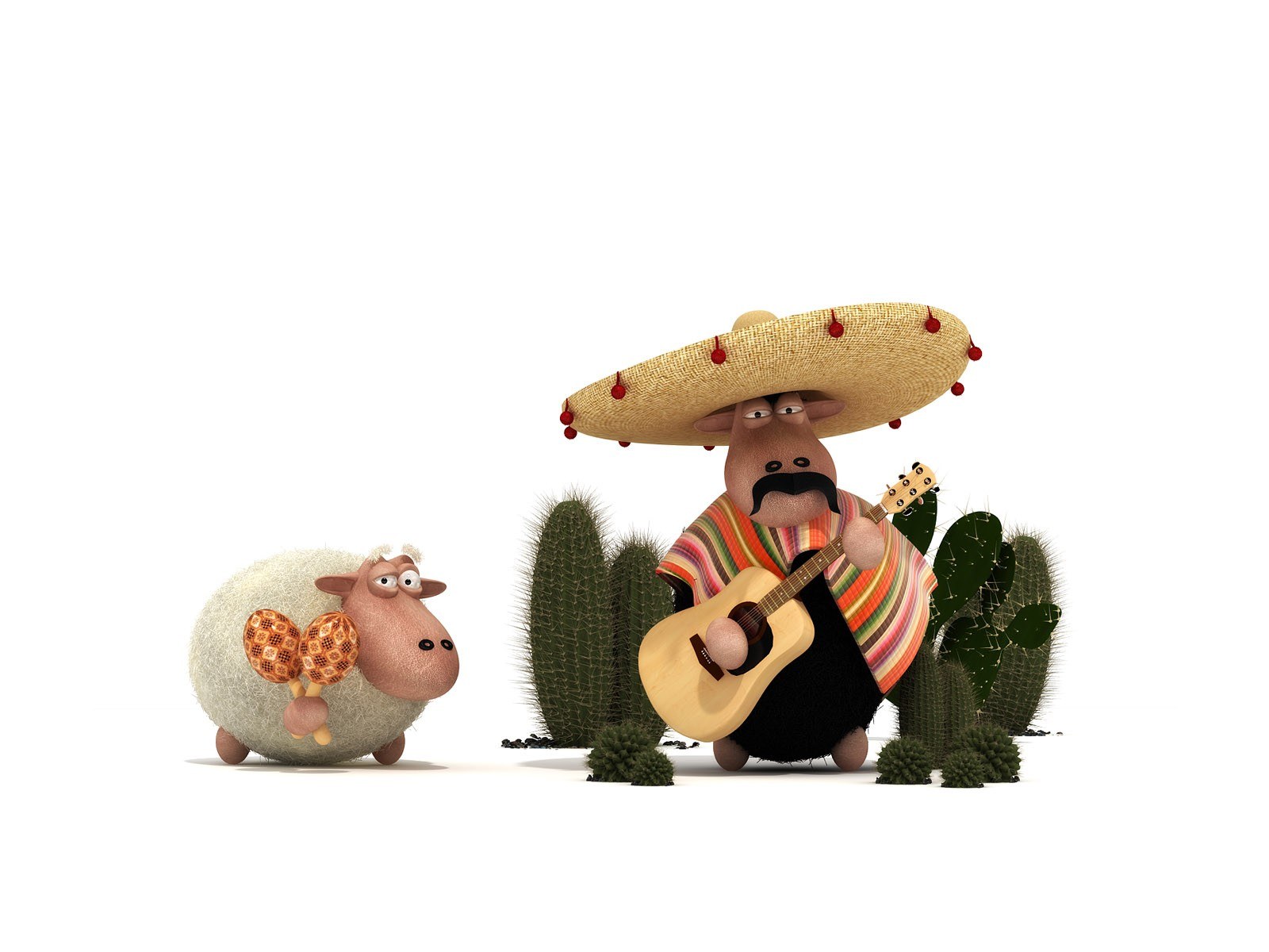 Sheep musicians in sombrero