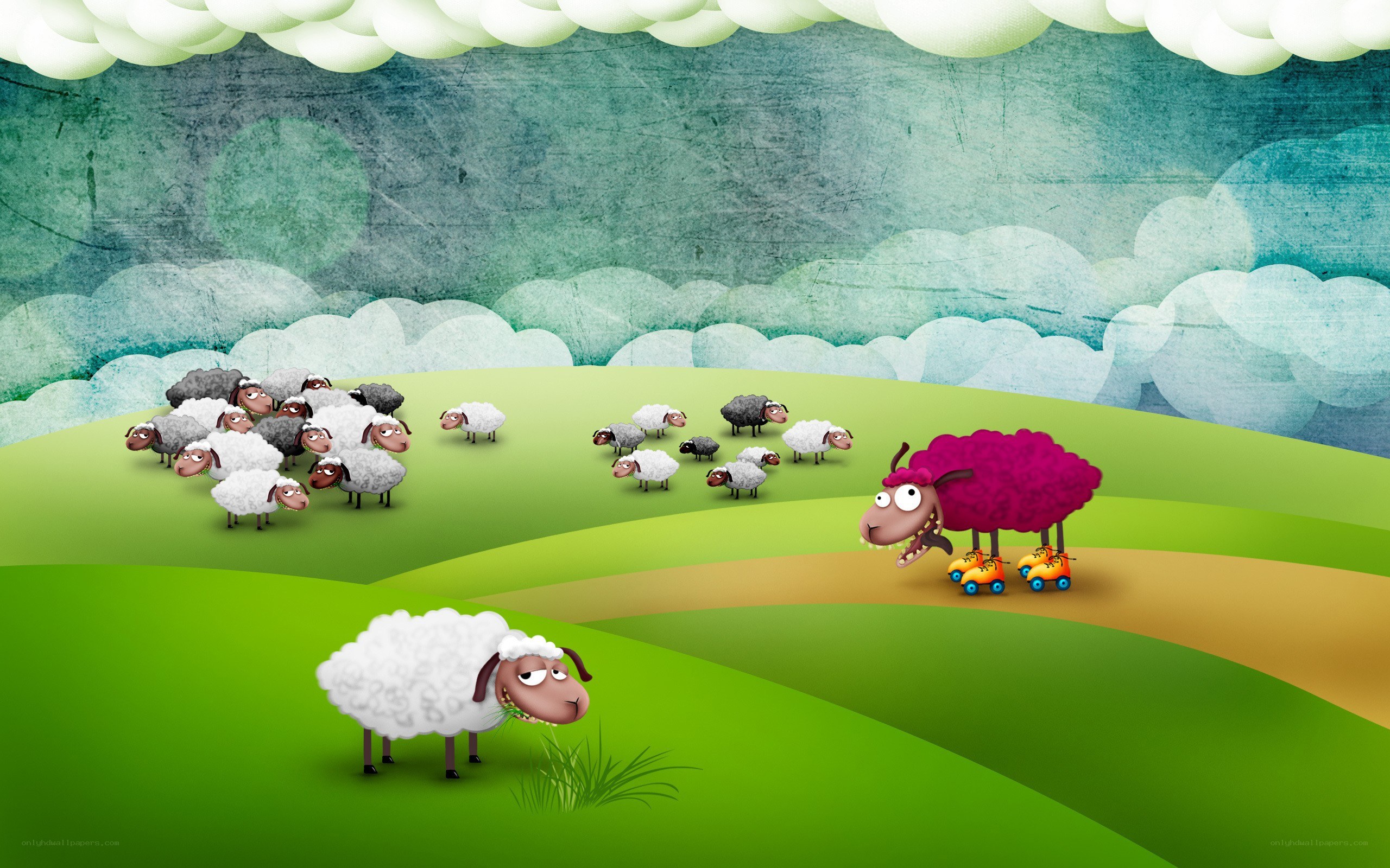 sheep on a green hill