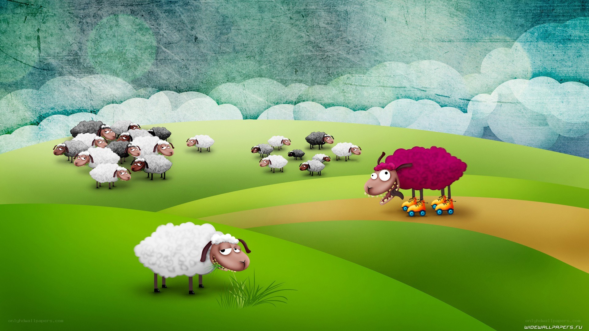 sheep on a green hill