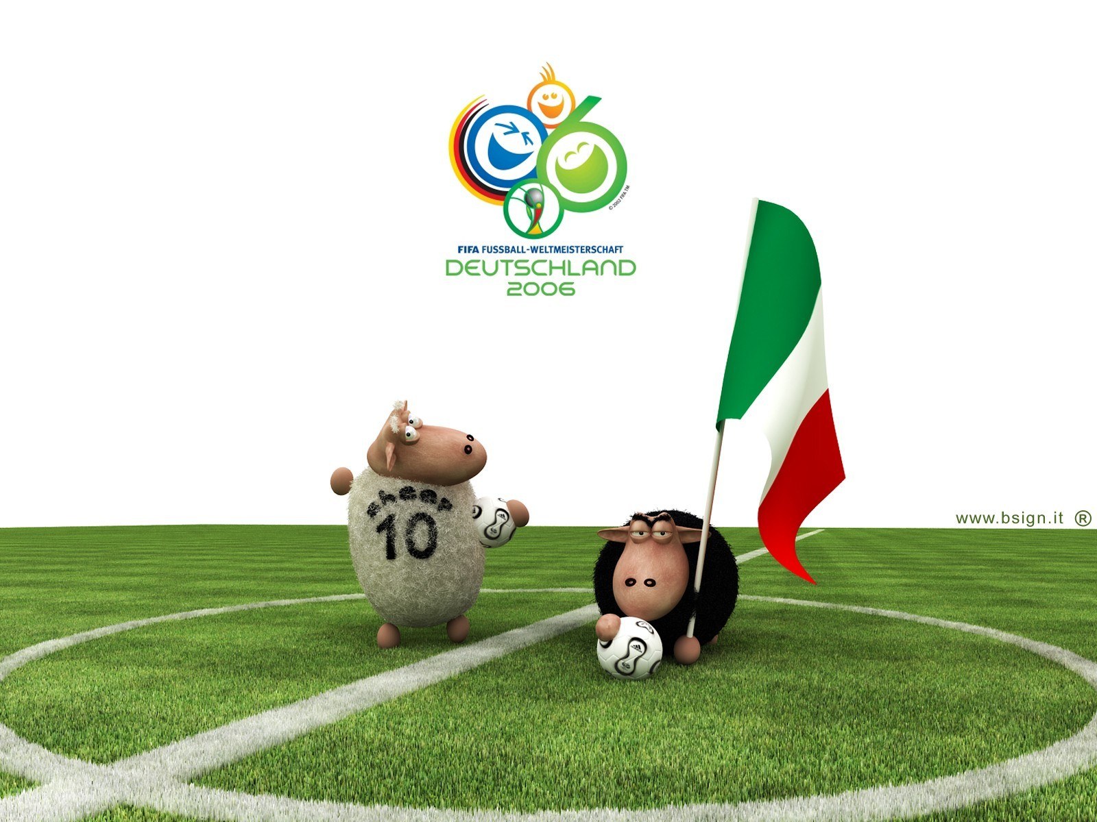 Sheep on a soccer field