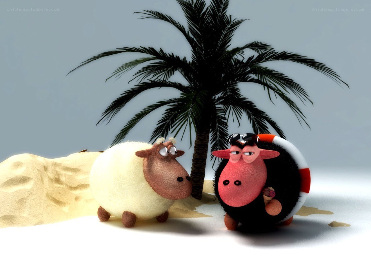 Sheep on a tropical beach
