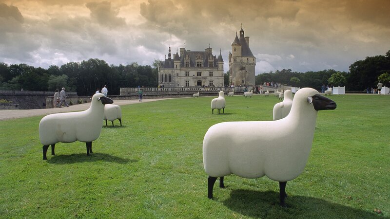 Sheep sculptures at a French chateau
