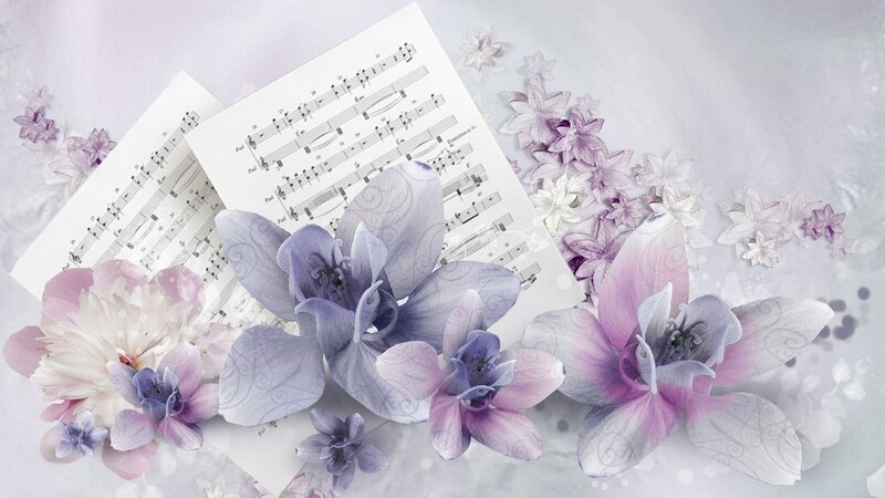 Sheet Music with Flowers — Purple