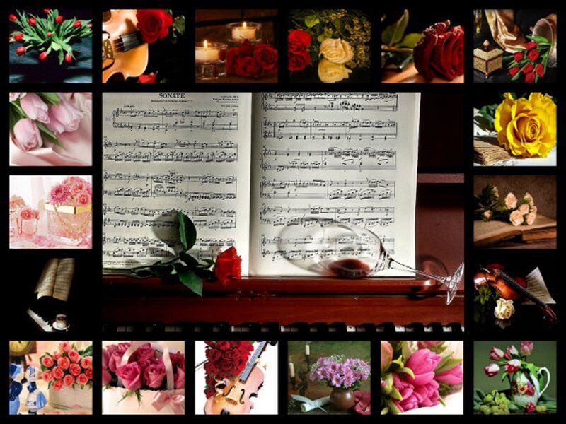 Sheet Music with Flowers — Red