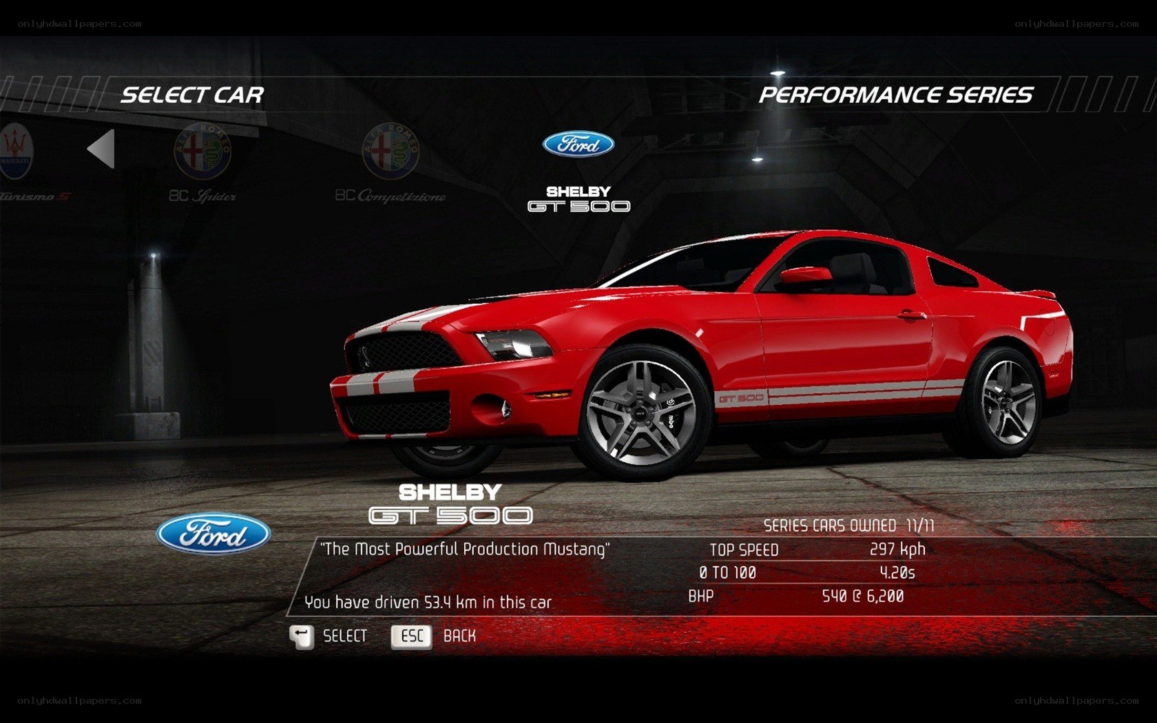 Shelby GT500 car selection
