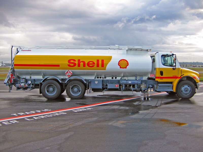 Shell fuel tanker at airport