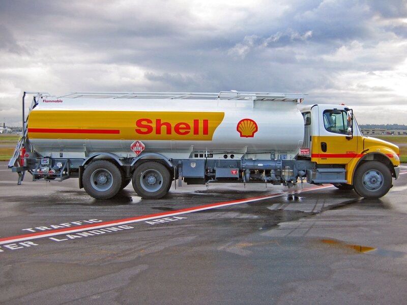 Shell fuel tanker at airport