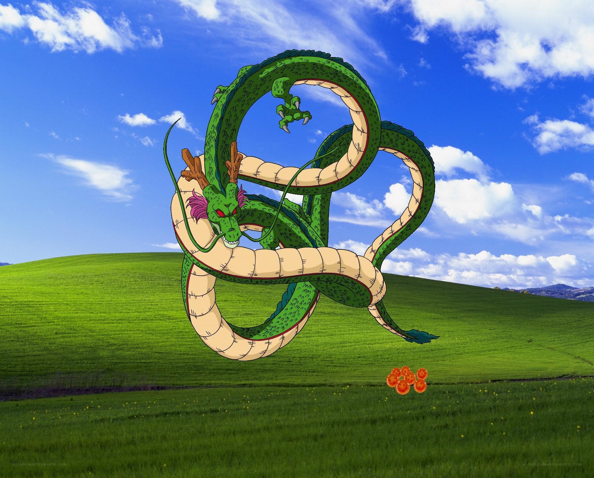 Shenron in a green field
