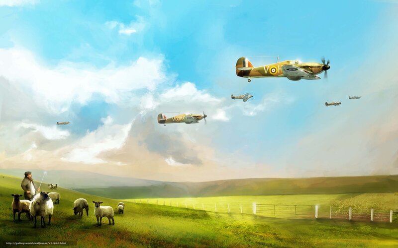 Shepherd with fighter planes