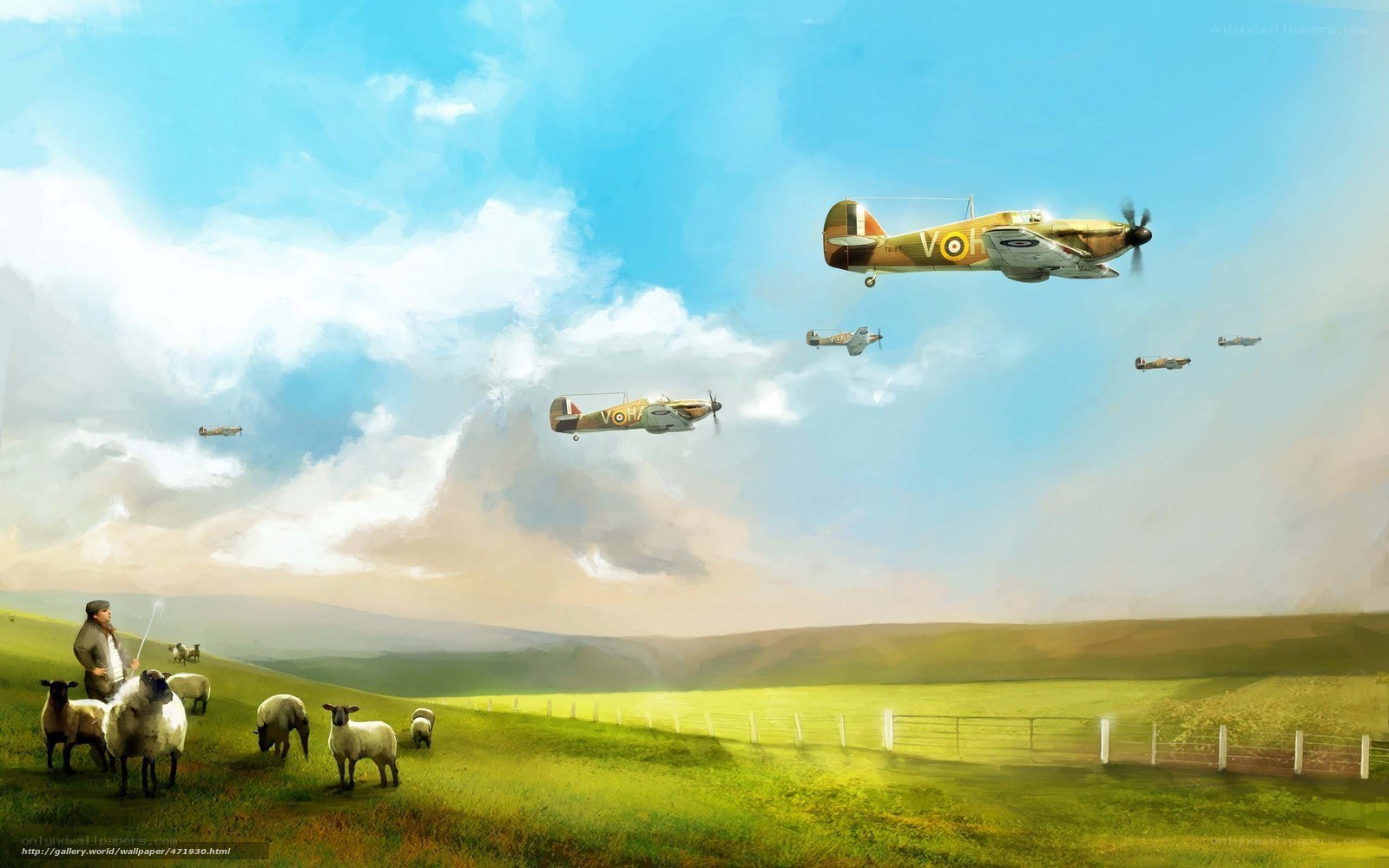 Shepherd with fighter planes