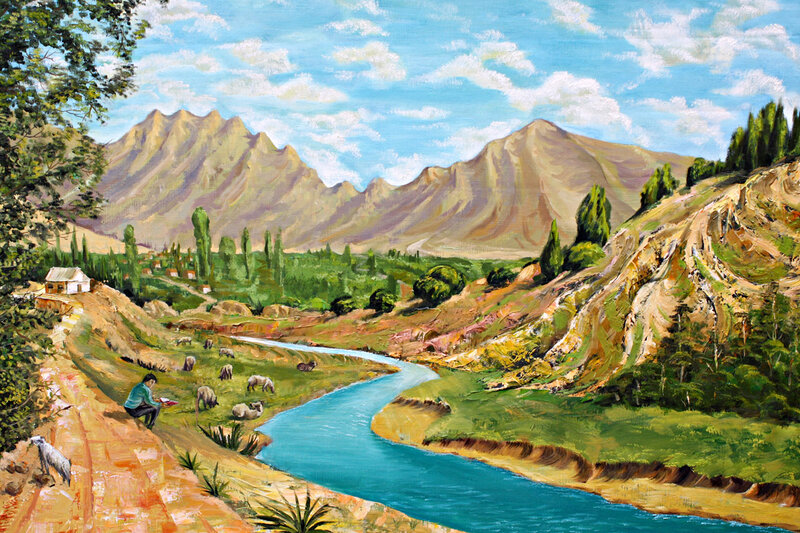 Shepherd with Sheep — Blue