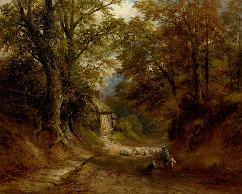 Shepherd with Sheep — Brown, Serene