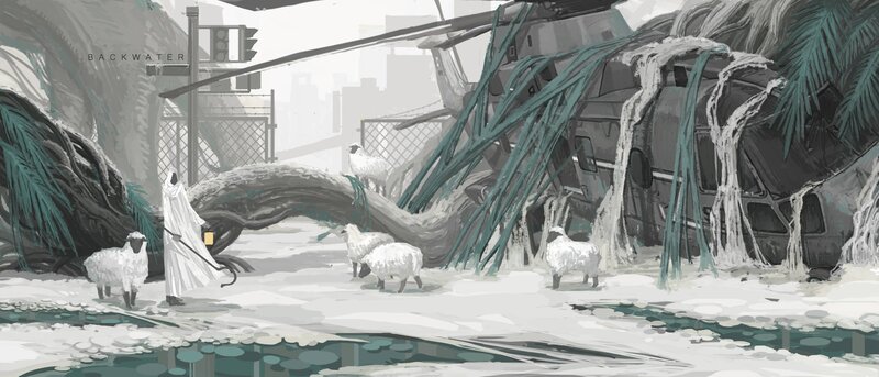 Shepherd with Sheep — Gray
