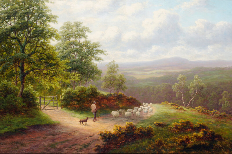 Shepherd with Sheep — Green, Serene, Afternoon