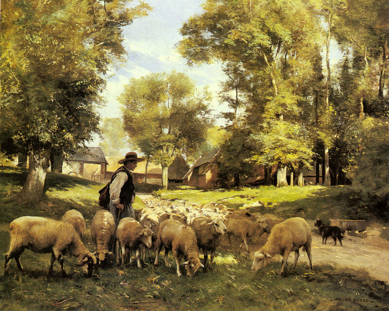 Shepherd with Sheep — Green, Serene