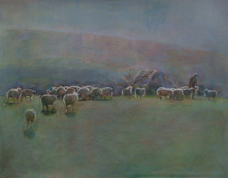 Shepherd with Sheep — Green