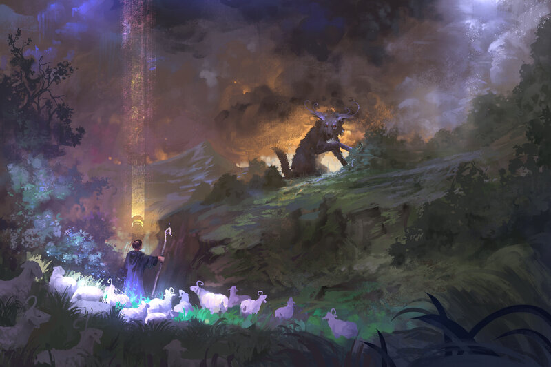Shepherd with Sheep — Purple