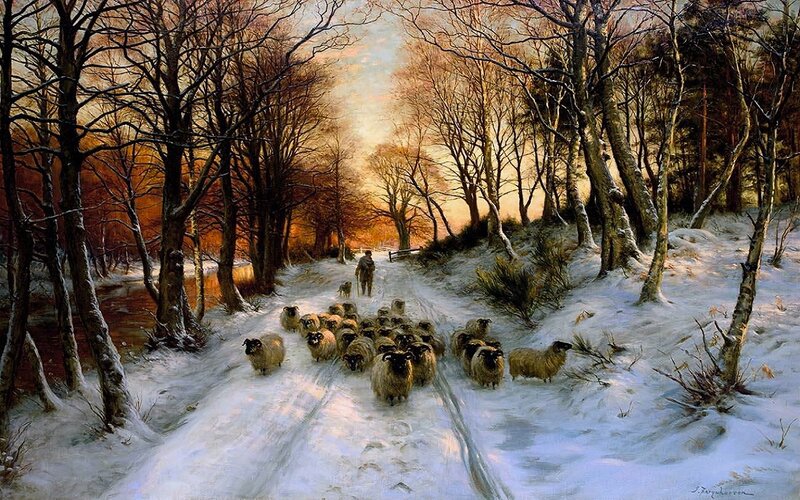 Shepherd with Sheep — White, Serene