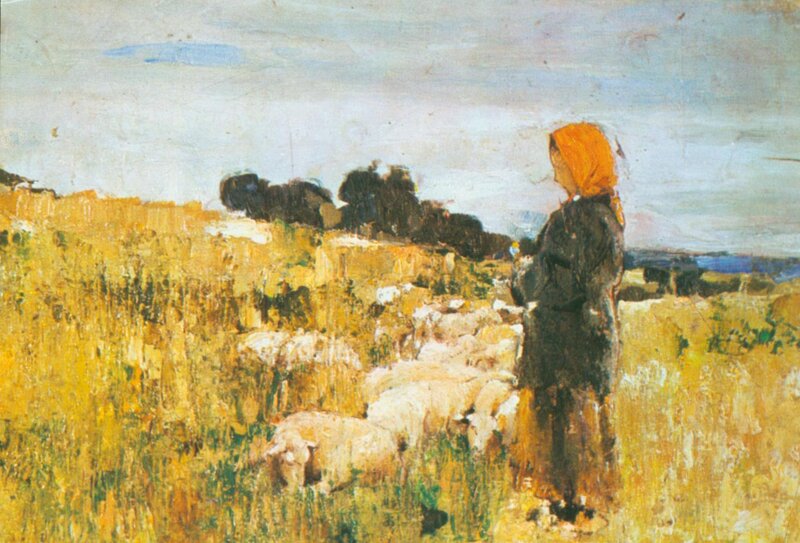 Shepherd with Sheep — Yellow