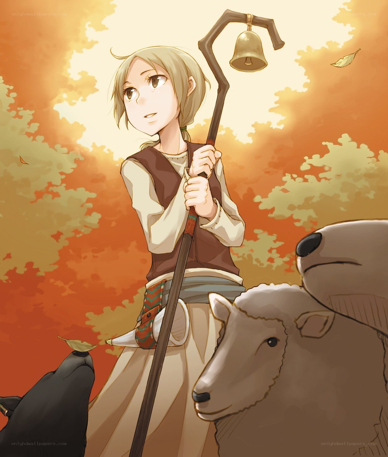 shepherd with staff and sheep