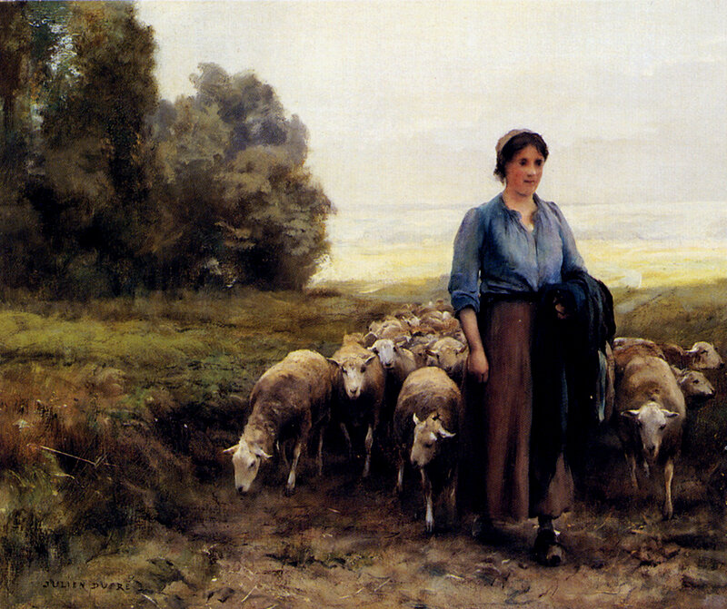Shepherdess with Sheep — Blue