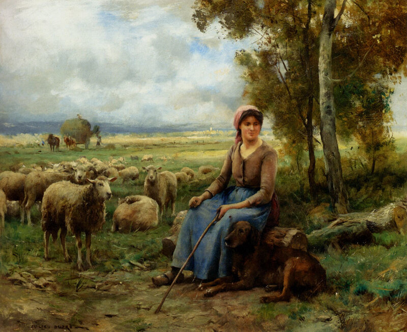 Shepherdess with Sheep — Green