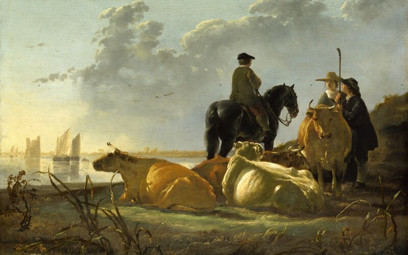 Shepherds with Cattle by a River
