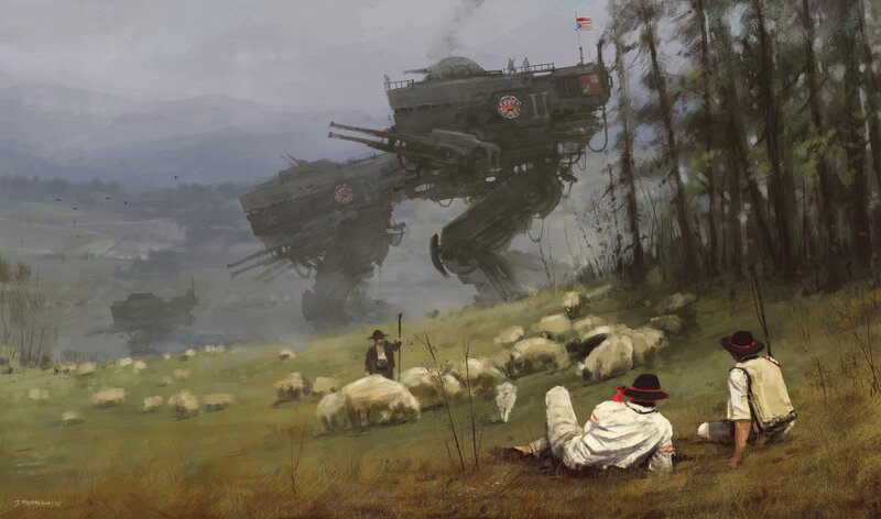 Shepherds with Sheep — Green, Dramatic