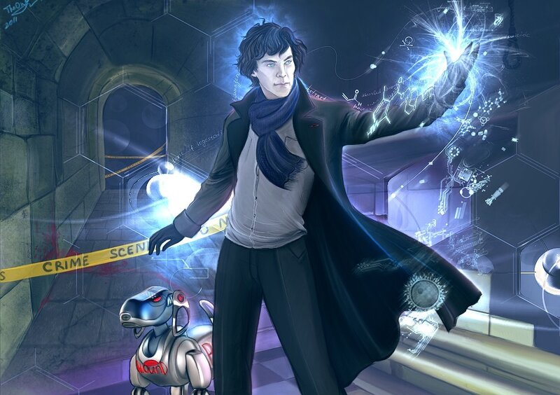 Sherlock Holmes in a futuristic crime scene