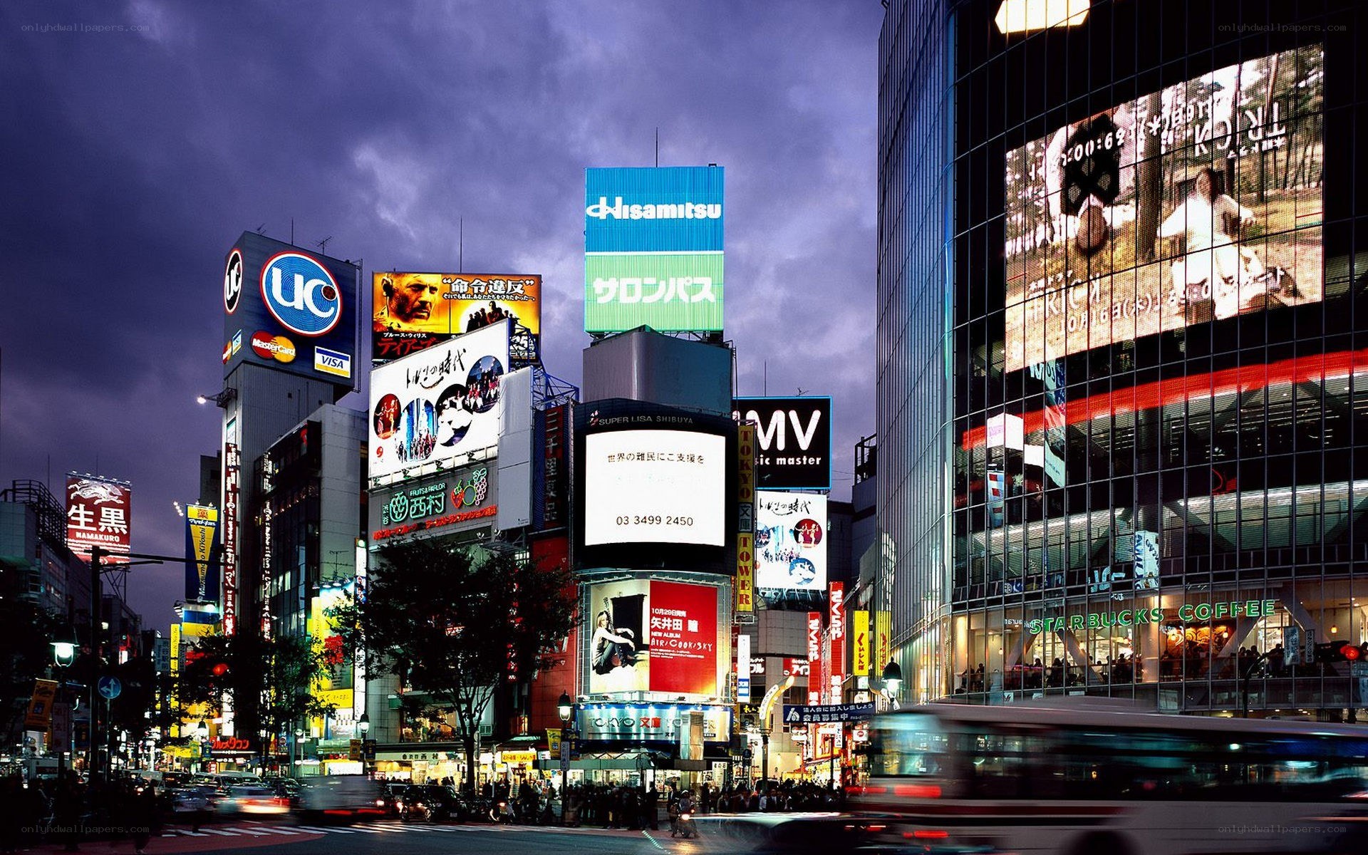 Shibuya at dusk with billboards