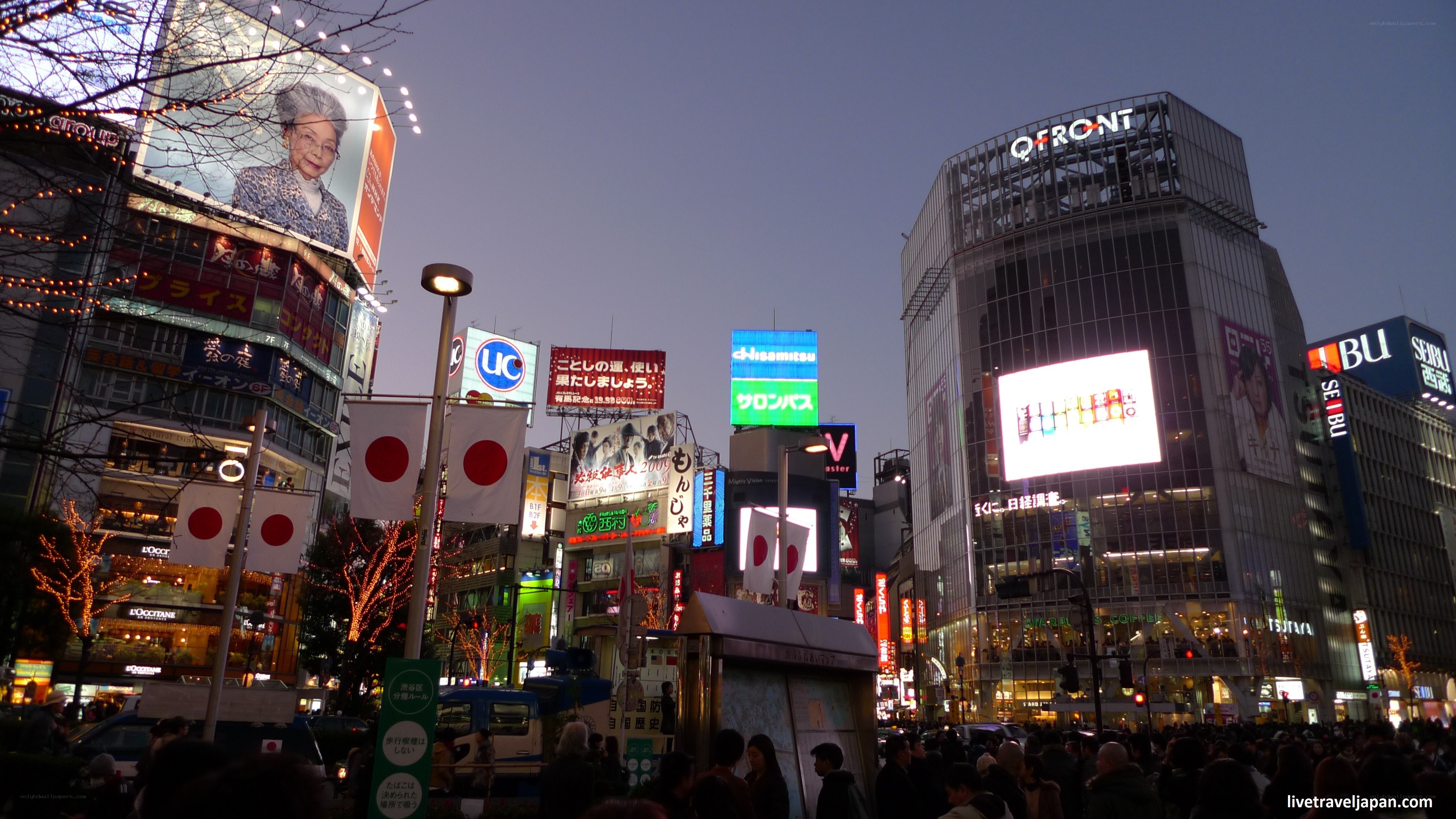 Shibuya at dusk with crowds