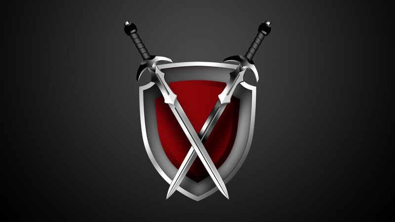 Shield with Crossed Swords — Black, Dramatic, 3d Render