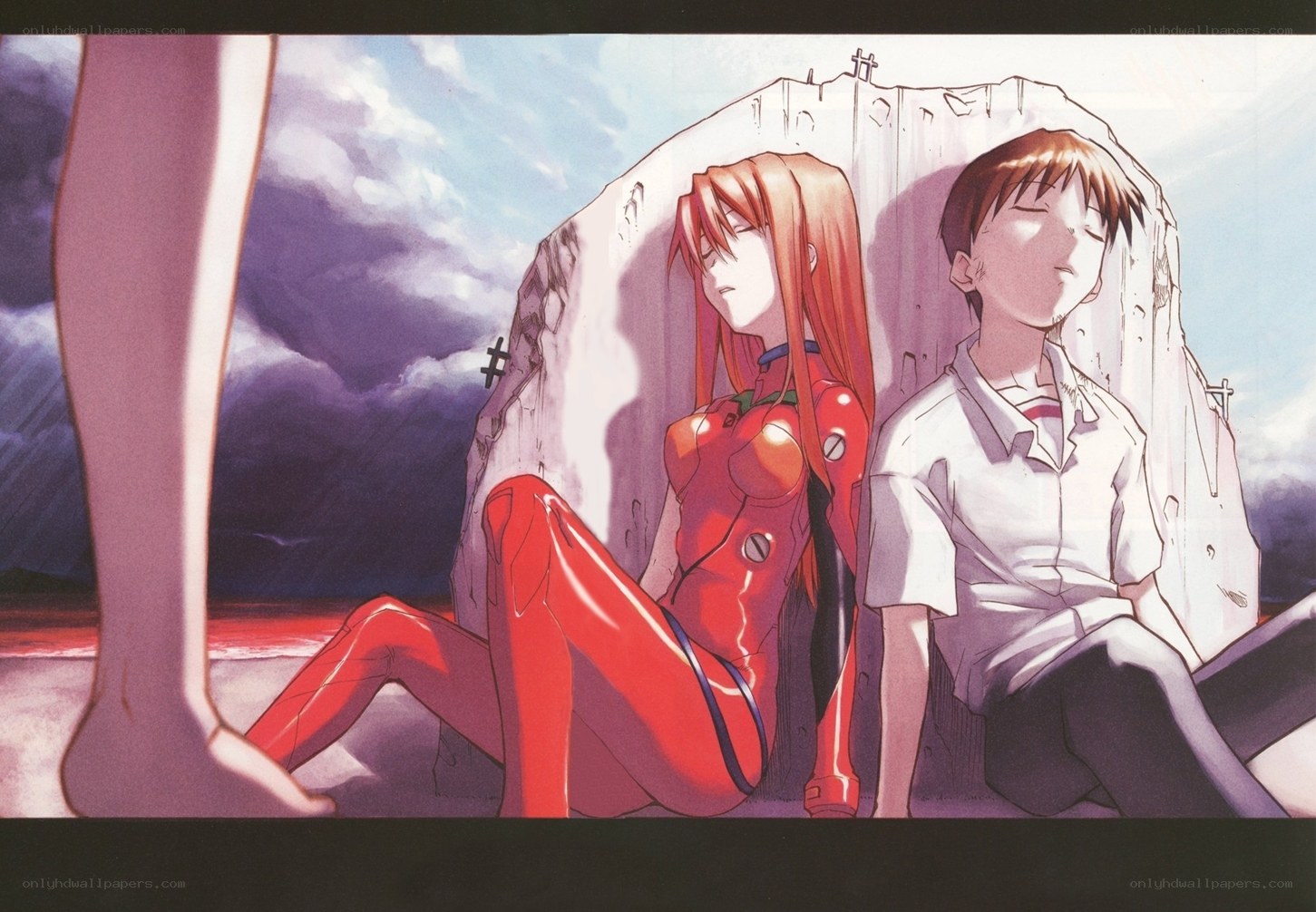 Shinji and Asuka resting