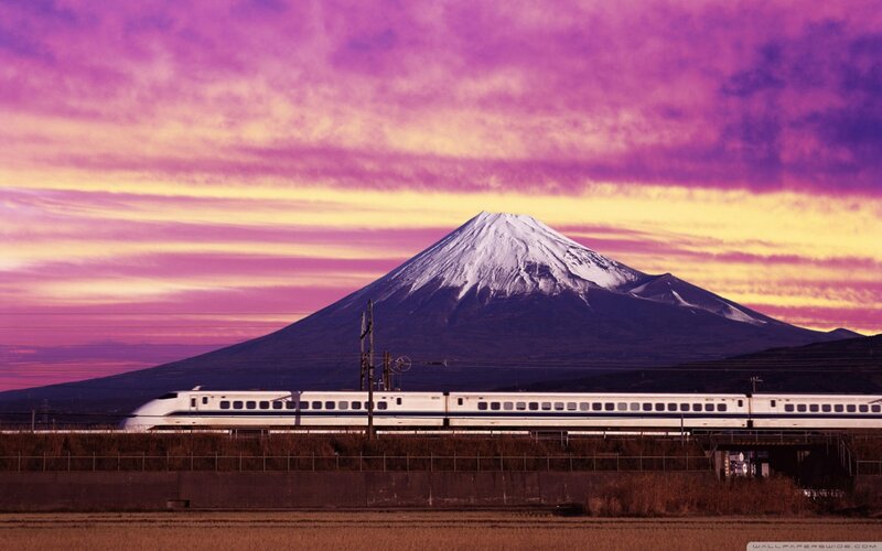 Shinkansen Train and Mount Fuji
