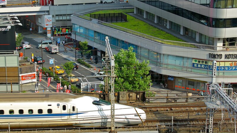 Shinkansen Train at Station — White, Busy